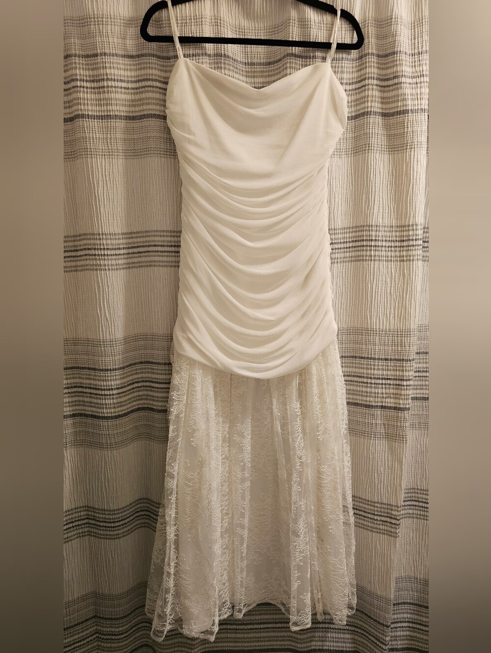 Kenneth Cole White Strapless Ruched Bodice Lace Midi Dress